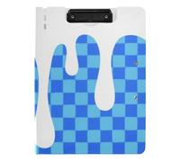 Clipboard Foldable Blue Ice Cream Plaid Checked A4 Clipboard Binderfolio Horizontal and Vertical Double Clips Nursing Clip Board with Hard Cover