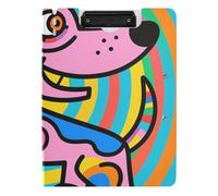 Clipboard Foldable Colorful Cartoon Dog Abstract Lines A4 Clipboard with Binder Double Clips Pen Holder Office Clip Board with Cover