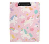 Clipboard Foldable Cute Cartoon White Rainbow Unicorns Pink A4 Clipboard Folio Horizontal and Vertical Double Clips Office Clip Board with Cover