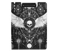 Clipboard Foldable Evil Skull Black1 A4 Clipboard Folio Double Metal Clips Pen Holder School Clip Board with Cover