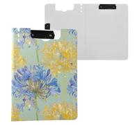 Clipboard Foldable Glass-Like Blue Yellow Flowers A4 Clipboard Clipfolio Double Metal Clips Pen Holder Office Clip Board with Hard Cover