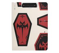 Clipboard Foldable Gothic Red and Black Halloween Coffin Cross A4 Clipboard Padfolio Horizontal and Vertical Double Clips Nursing Clip Board with Hard Cover