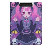 Clipboard Foldable Gothic Skull Anime Girl A4 Clipboard Folio Binder Double Clips Pen Holder Nursing Clip Board with Cover