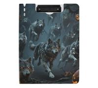 Clipboard Foldable Halloween Pumpkin and Wolf A4 Clipboard Clipfolio Two Metal Clips Pen Holder Nursing Clip Board with Cover