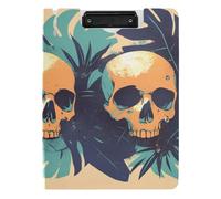 Clipboard Foldable Human Skulls Green Monstera Deliciosa Leaves A4 Clipboard Padfolio Double Clips Pen Holder Nursing Clip Board with Cover