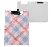 Clipboard Foldable Pale Violet Red Checks A4 Clipboard Folio Double Metal Clips Pen Holder Office Clip Board with Hard Cover