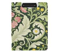 Clipboard Foldable Pink Carnation Green Leaves William Morris A4 Clipboard Folio Binder Double Clips Pen Holder Nursing Clip Board with Cover