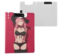 Clipboard Foldable Red Cute Anime Witch A4 Clipboard Clipfolio Double Metal Clips Pen Holder Nursing Clip Board with Hard Cover
