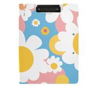 Clipboard Foldable Simple White Blooms A4 Clipboard Folio Two Metal Clips Pen Holder Office Clip Board with Cover