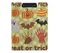 Clipboard Foldable Vintage Brown Cartoon Halloween A4 Clipboard Padfolio Double Metal Clips Pen Holder Office Clip Board with Cover