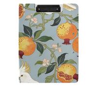 Clipboard Foldable William Morris White Parrot Pomegranate A4 Clipboard Folio Binder Two Metal Clips Pen Holder Office Clip Board with Cover
