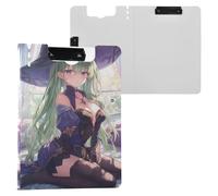 Clipboard Foldable Witch Hat Anime Girl A4 Clipboard Clipfolio Two Metal Clips Pen Holder School Clip Board with Cover