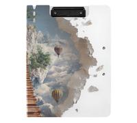 Clipboard Folder 3-d Wooden Bridge Hot Air Balloon A4 Clipboard with Padfolio Two Metal Clips Pen Holder School Clip Board with Cover