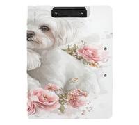Clipboard Folder A4 Clipboard with Binder Double Clips Pen Holder Nursing Clip Board with Cover Mighty Maltese Dogs White