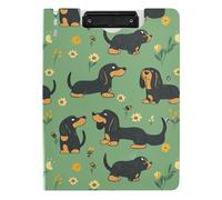 Clipboard Folder A4 Clipboard with Binder Horizontal and Vertical Double Clips School Clip Board with Hard Cover Cartoon Sweet Dachshund Dog Green