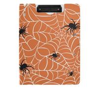 Clipboard Folder, A4 Foldable Clipboard with Dual Metal Clips File Cover PP Board Hold 80 Sheets 18.9 x 12.6 in Spiders on Webs Seamless Pattern on Orange