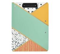 Clipboard Folder, A4 Foldable Clipboard with Dual Metal Clips File Cover PP Board Hold 80 Sheets 18.9 x 12.6 in Fashion Art Scrapbook Triangle Turquoise Orange Black Dots
