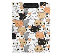 Clipboard Folder, A4 Foldable Clipboard with Dual Metal Clips File Cover PP Board Hold 80 Sheets 18.9 x 12.6 in Seamless Orange Black White Grey Doodle Cat Kitten Heads Texture