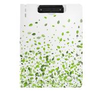 Clipboard Folder, A4 Foldable Clipboard with Dual Metal Clips File Cover PP Board Hold 80 Sheets 18.9 x 12.6 in Mint Leaf Tea Leaves Falling Green Leaves Swamp Leaves on White