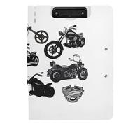 Clipboard Folder, A4 Foldable Clipboard with Dual Metal Clips File Cover PP Board Hold 80 Sheets 18.9 x 12.6 in Black Motorcycle Silhouette Set from Different Perspectives