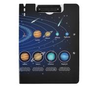 Clipboard Folder, A4 Foldable Clipboard with Dual Metal Clips File Cover PP Board Hold 80 Sheets 18.9 x 12.6 in Solar System Planets Set The Sun and Eight Planets Orbits on Dark