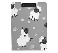 Clipboard Folder, A4 Foldable Clipboard with Dual Metal Clips File Cover PP Board Hold 80 Sheets 18.9 x 12.6 in Black White Sheep Lambs Wild Flowers on a Dark Gray