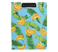 Clipboard Folder, A4 Foldable Clipboard with Dual Metal Clips File Cover PP Board Hold 80 Sheets 18.9 x 12.6 in Seamless Green Banana Leaves and Bananas on Blue