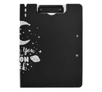 Clipboard Folder, A4 Foldable Clipboard with Dual Metal Clips File Cover PP Board Hold 80 Sheets 18.9 x 12.6 in I Love You to The Moon and Back Stars, Space Planets Dark Black