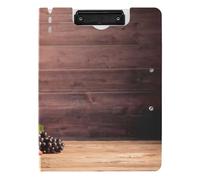 Clipboard Folder, A4 Foldable Clipboard with Dual Metal Clips File Cover PP Board Hold 80 Sheets 18.9 x 12.6 in Still Life with Red Wine Wooden Barrel Grapes with Leaves