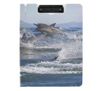 Clipboard Folder, A4 Foldable Clipboard with Dual Metal Clips File Cover PP Board Hold 80 Sheets 18.9 x 12.6 in A Group of Dolphins with Long Beaks Jumped Out of The Water