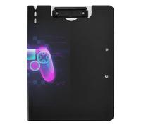 Clipboard Folder, A4 Foldable Clipboard with Dual Metal Clips File Cover PP Board Hold 80 Sheets 18.9 x 12.6 in Neon Light Gamepad Colorful Turquoise Purple Pink Gradient