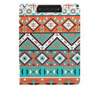 Clipboard Folder, A4 Foldable Clipboard with Dual Metal Clips File Cover PP Board Hold 80 Sheets 18.9 x 12.6 in Seamless Navajo Tribal Ethnic Turquoise Orange White Pattern