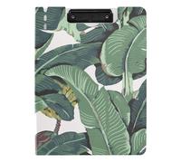 Clipboard Folder, A4 Foldable Clipboard with Dual Metal Clips File Cover PP Board Hold 80 Sheets 18.9 x 12.6 in Seamless Old Green Hotel Banana Leaves on White Pattern