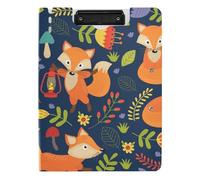 Clipboard Folder, A4 Foldable Clipboard with Dual Metal Clips File Cover PP Board Hold 80 Sheets 18.9 x 12.6 in Orange Foxes with Herbs Flowers on Dark Purple