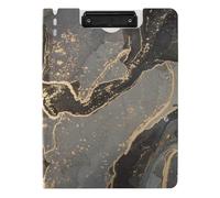 Clipboard Folder, A4 Foldable Clipboard with Dual Metal Clips File Cover PP Board Hold 80 Sheets 18.9 x 12.6 in Gold Grey Marble Stone Marbled Mosaic with Golden Veins Lines