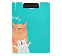 Clipboard Folder, A4 Foldable Clipboard with Dual Metal Clips File Cover PP Board Hold 80 Sheets 18.9 x 12.6 in Cute Cats Family Parents in Orange White on Turquoise