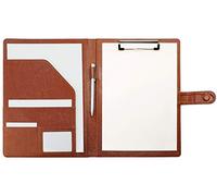 Clipboard Folder A4 Folder Conference for Legal Pad, Faux Leather Clipboard Foldover with Cover Writing Work Folio Refillable Organiser Portfolio Clip Board (Brown)