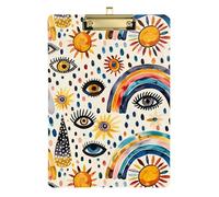 Clipboard Folder A4 Size 12.5" x 9" Clip Board Folder with Low Profile Clip for Softball Coaches Pharmacy Evil Eyes Ball Moon Sun on Rainbows