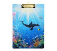 Clipboard Folder A4 Size 12.5" x 9" Folder Clipboard with Low Profile Clip for Hospital Medical Contractor Cartoon Whale Jellyfish Corals