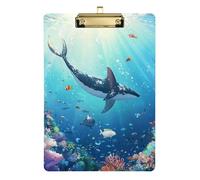 Clipboard Folder A4 Size 12.5" x 9" Folder Clipboard with Low Profile Clip for Hospital Medical Contractor Cartoon Whale Jellyfish