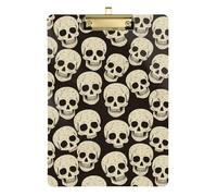Clipboard Folder A4 Size 12.5" x 9" Folder Clipboard with Low Profile Clip for Pediatric Nurse Office Meeting Retro Skull Dark