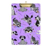 Clipboard Folder A4 Size 12.5" x 9" Jobsite Clipboard with Low Profile Clip for Observation Recorder Coaching Trade Quest Dogs and Raccoons Pattern