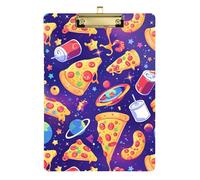 Clipboard Folder A4 Size 12.5" x 9" Metal Clipboard Folder with Low Profile Clip for Football Coaches Office Document Organizer Pizza and Cola Galaxy Stars Planet