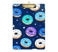 Clipboard Folder A4 Size 12.5" x 9" Metal Clipboard Folder with Low Profile Clip for Truck Driver Medical Contractor Donut Patterns Blue