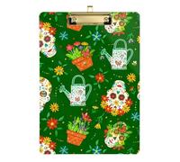 Clipboard Folder A4 Size 12.5" x 9" Metal Clipboards with Low Profile Clip for Pediatric Nurse Medical Contractor Garden-Themed Sugar Skulls