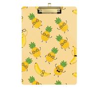 Clipboard Folder A4 Size 12.5" x 9" Plastic Clipboard with Low Profile Clip for Observation Recorder Office Supplies Cartoon Pineapple and Banana Pattern