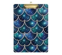 Clipboard Folder A4 Size 12.5" x 9" Plastic Clipboard with Low Profile Clip for Pediatric Nurse Laboratory Accessories Dark Blue Green Repeat Scales