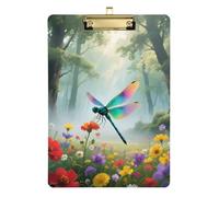 Clipboard Folder A4 Size 12.5" x 9" Thick Clipboard with Low Profile Clip for Hospital Coaching Trade Quest Dragonfly in Flower Field