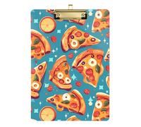 Clipboard Folder A4 Size 12.5" x 9" Thick Clipboard with Low Profile Clip for Social Worker Office Supplies Pizza Galaxy Star Planet Retro Blue