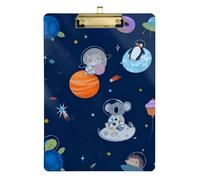 Clipboard Folder A4 Size 12.5" x 9" Thick Clipboard with Low Profile Clip for Truck Driver Elementary Cute Space Animals and Treats Pattern